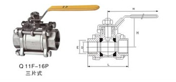 Q11F-16P美標三片式球閥結構圖
