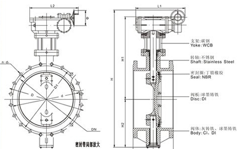 D343X 型 PN6、PN10 法蘭式雙偏心軟密封蝶閥結構圖