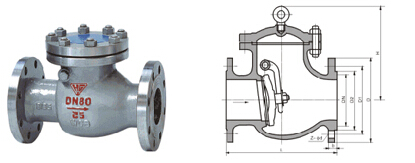 API、JIS旋啟式止回閥H44H結(jié)構(gòu)圖
