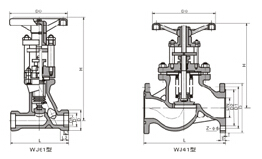 WJ41H、WJ41W 型 PN16~PN40 波紋管截止閥結(jié)構(gòu)圖片