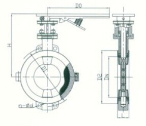 D71F46、D371F46襯氟手動對夾蝶閥結(jié)構(gòu)圖