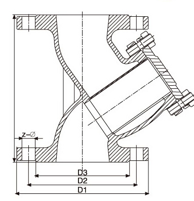 GL41F3-16C、GL41F46-16C 全襯里（襯氟）Y型過(guò)濾器產(chǎn)品外形及結(jié)構(gòu)尺寸示意圖